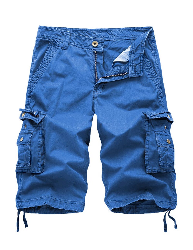 FOURSTEEDS Women's Cotton Butt Lift Zipper Multi-Pockets Twill Bermuda Drawstring Women Cargo Shorts Blue US 12